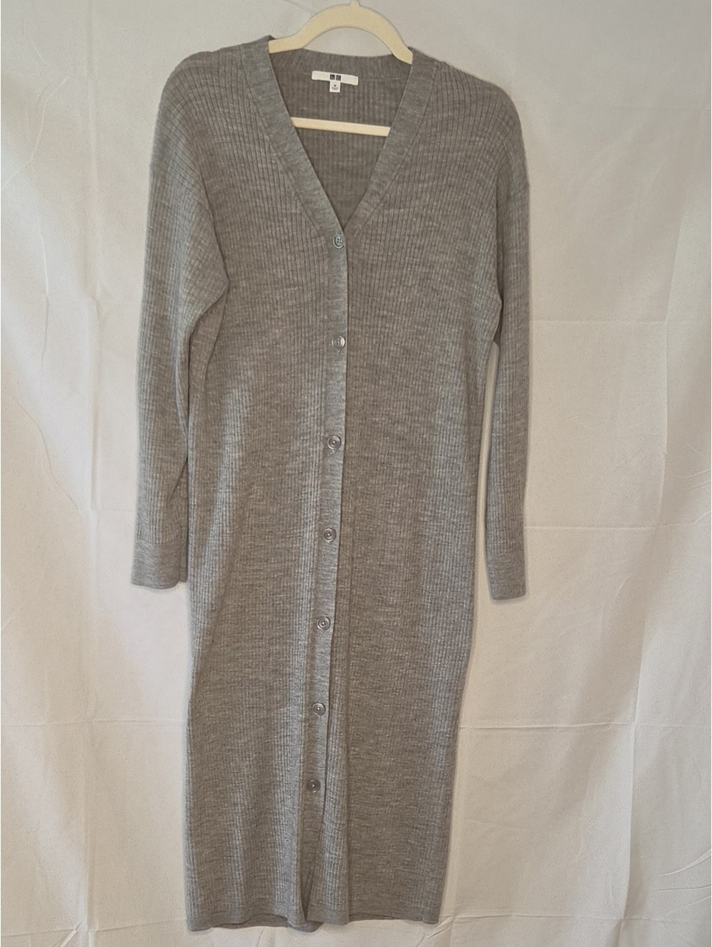 Uniqlo Wool Blend Ribbed 2-in-1 Duster Cardigan Sweater Dress Gray M